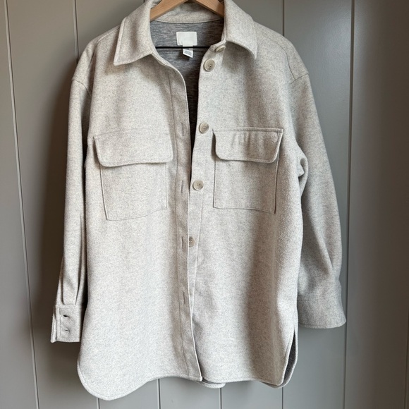 H&M Women’s Jersey Shirt Jacket Shacket in Light Beige Melange Medium - Picture 4 of 14